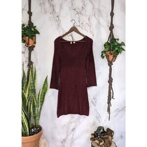 Anthropologie Dress Womens Small Maroon Red Long Sleeve Sweater Scoop Moth